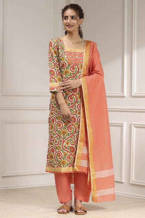 Green Tussar Digital Print Unstitched Suit Set image number 1