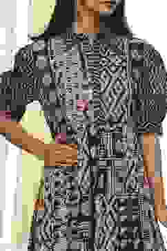 Black and Beige Cotton Printed Tiered Dress image number 1