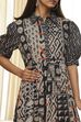 Black and Beige Cotton Printed Tiered Dress image number 1