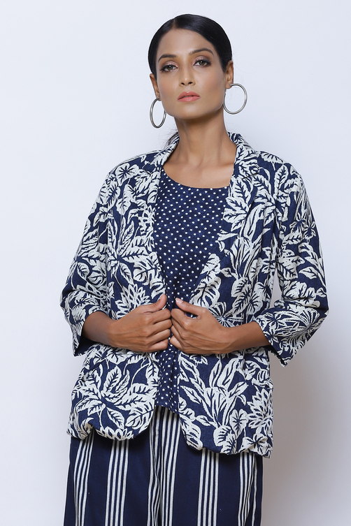 Indigo LIVA Printed Blazer Set image number 4