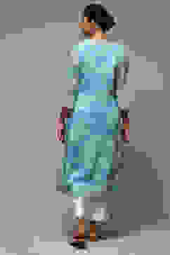 Teal LIVA Blend Straight Printed Kurta image number 4