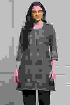 Brown Blended Printed Kurta image number 0