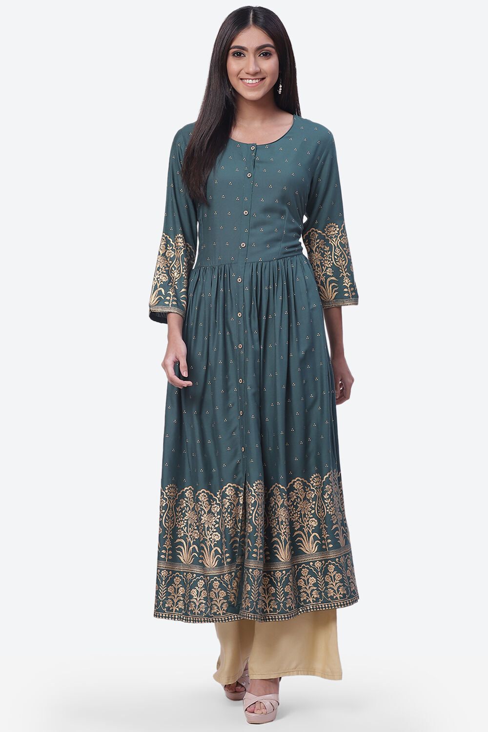 green emerald velvet dress Rayon Embroidered Tiered Flared Calf Length Dress Rangita