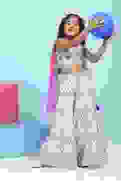 White Cotton Printed Regular Lehenga Set image number 6