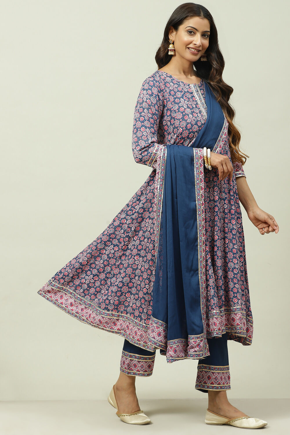 Indigo LIVA Straight Kurta Pant Suit Set image number 6