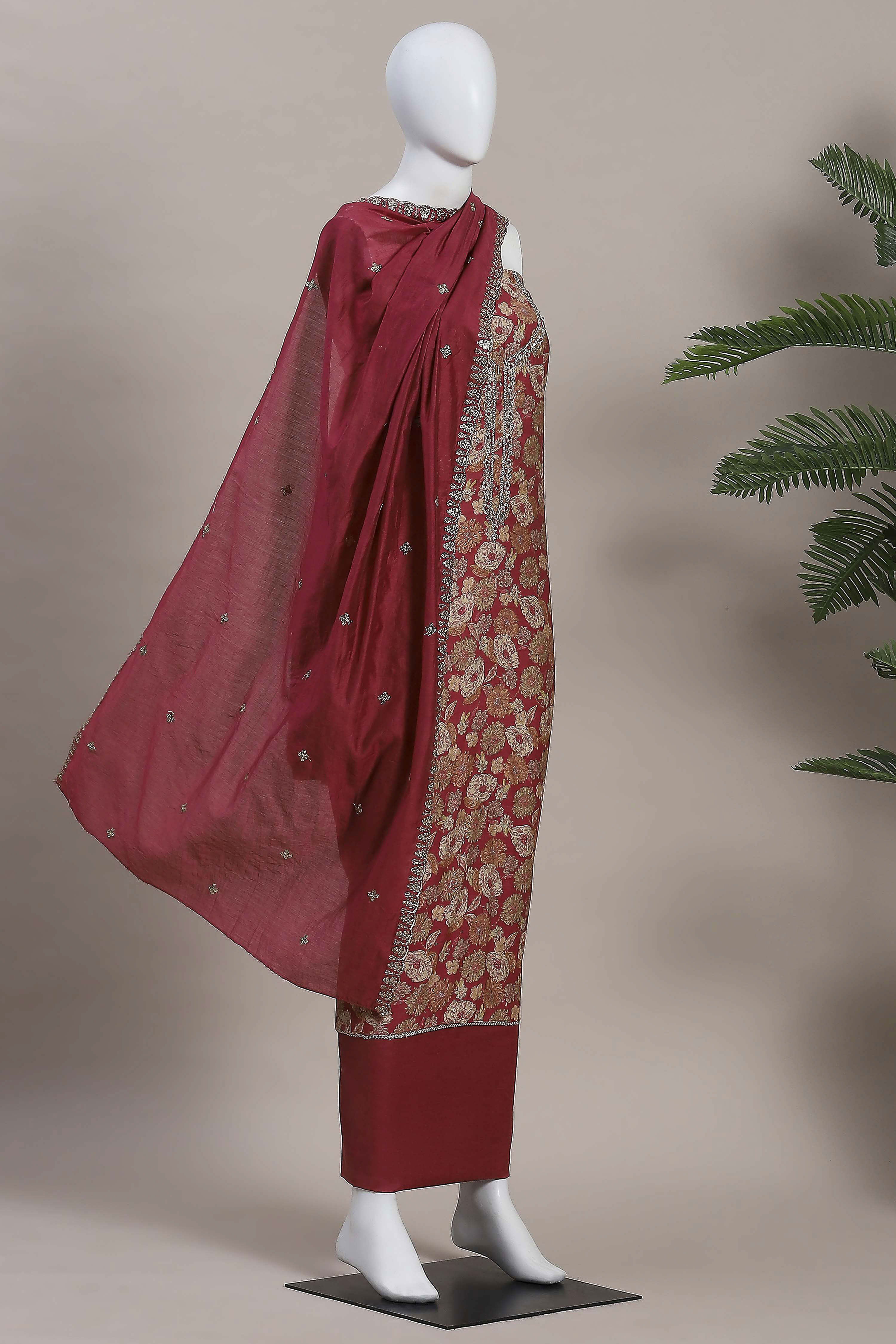 Green Modal Rajasthani Print Unstitched Suit Set image number 4