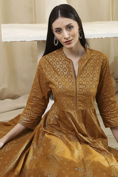 Mustard Brown Cotton Layered Anarkali Dress image number 0