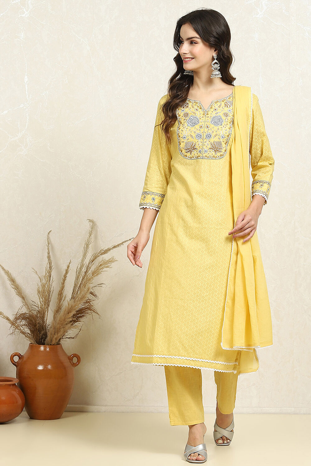 Blue Cotton Handloom Unstitched Suit Set image number 7