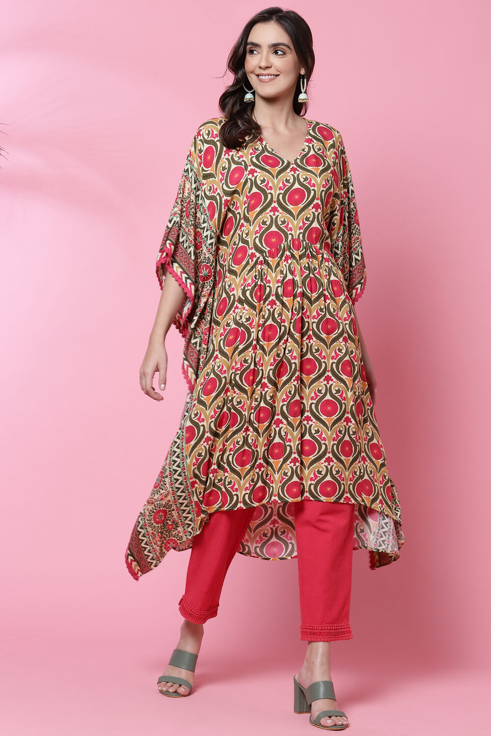 White And Blue Cotton Kaftan Set image number 0