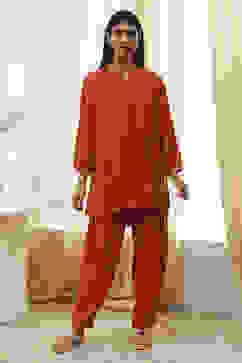 Burnt Orange Straight Solid Co-ord Set image number 6