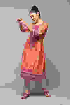 Coral Polyester Straight Printed Kurta image number 1