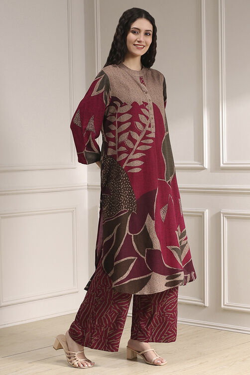 Berry Printed Straight Kurta Set image number 5