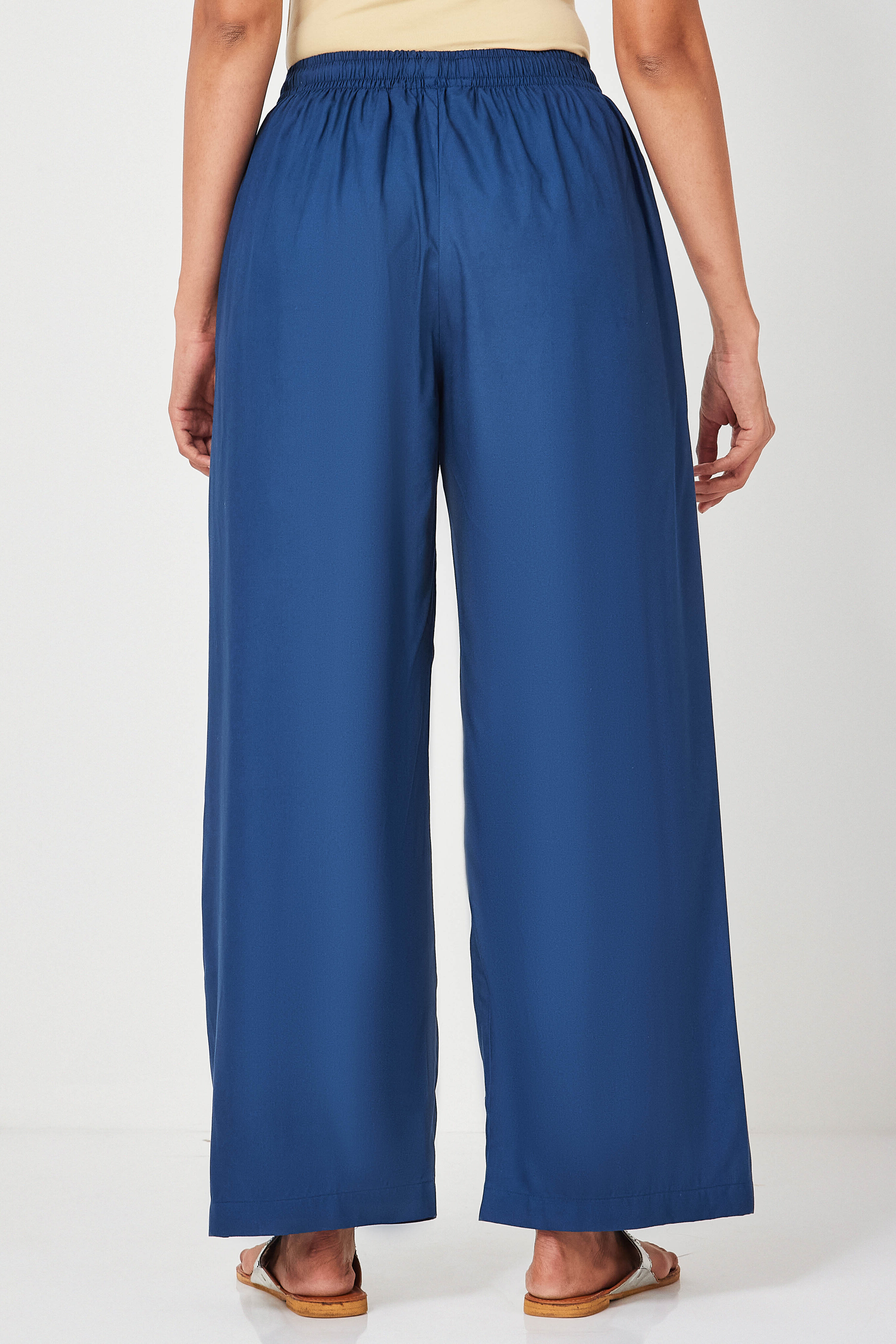 Navy Viscose Rayon Straight Palazzo image number 4