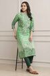 Green LIVA Straight Printed Kurta image number 0