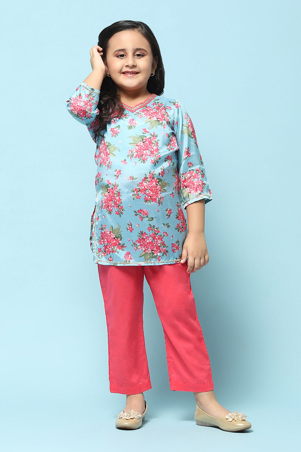 Blue Cotton Viscose Straight Printed 2 Piece Set image number 6