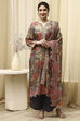 Grey Tissue Printed Embroidered Unstitched Suit Set image number 7