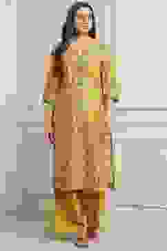 Yellow Cotton Printed Straight Kurta image number 0