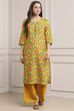 Yellow Cotton Printed Straight Kurta image number 0