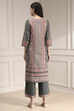 Grey Cotton Printed Straight Suit Set image number 4