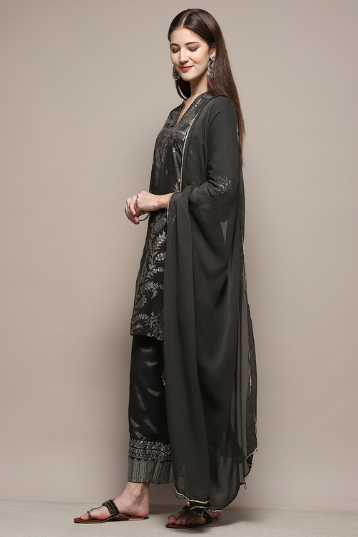 Sage Green Art Silk Straight Kurta Palazzo Suit Set image number 4