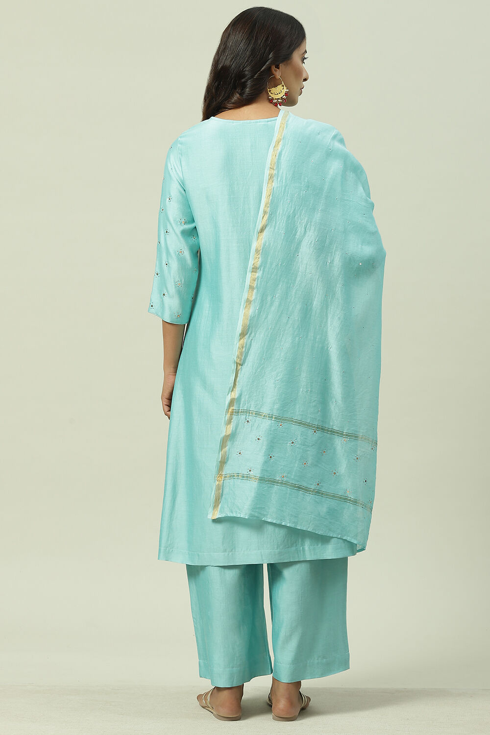 Turquoise Straight Kurta Palazzo Suit Set image number 4