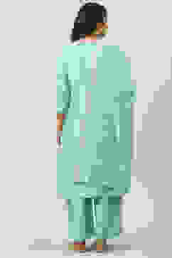 Turquoise Straight Kurta Palazzo Suit Set image number 4