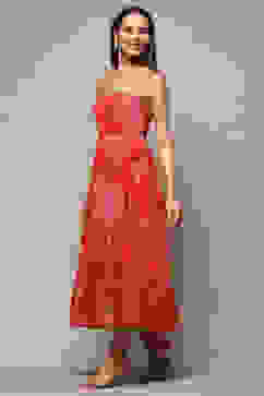 Coral Polyester Tiered Dress image number 2