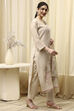 Beige Chanderi Hand Painted Unstitched Suit Set image number 6