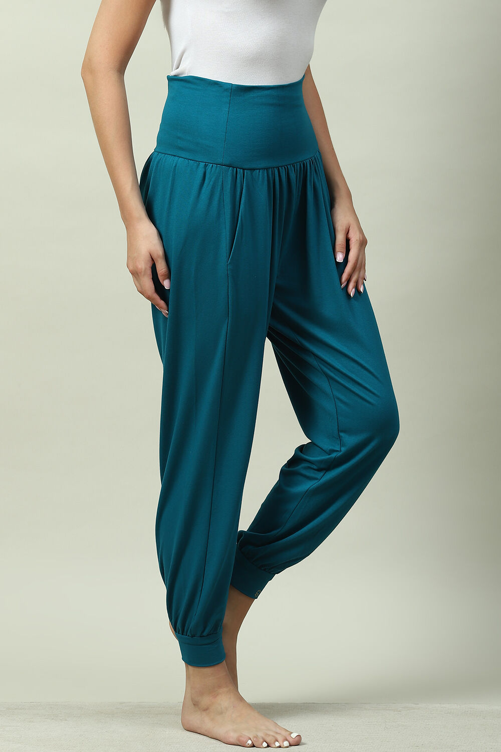 Teal Viscose Relaxed Joggers image number 3