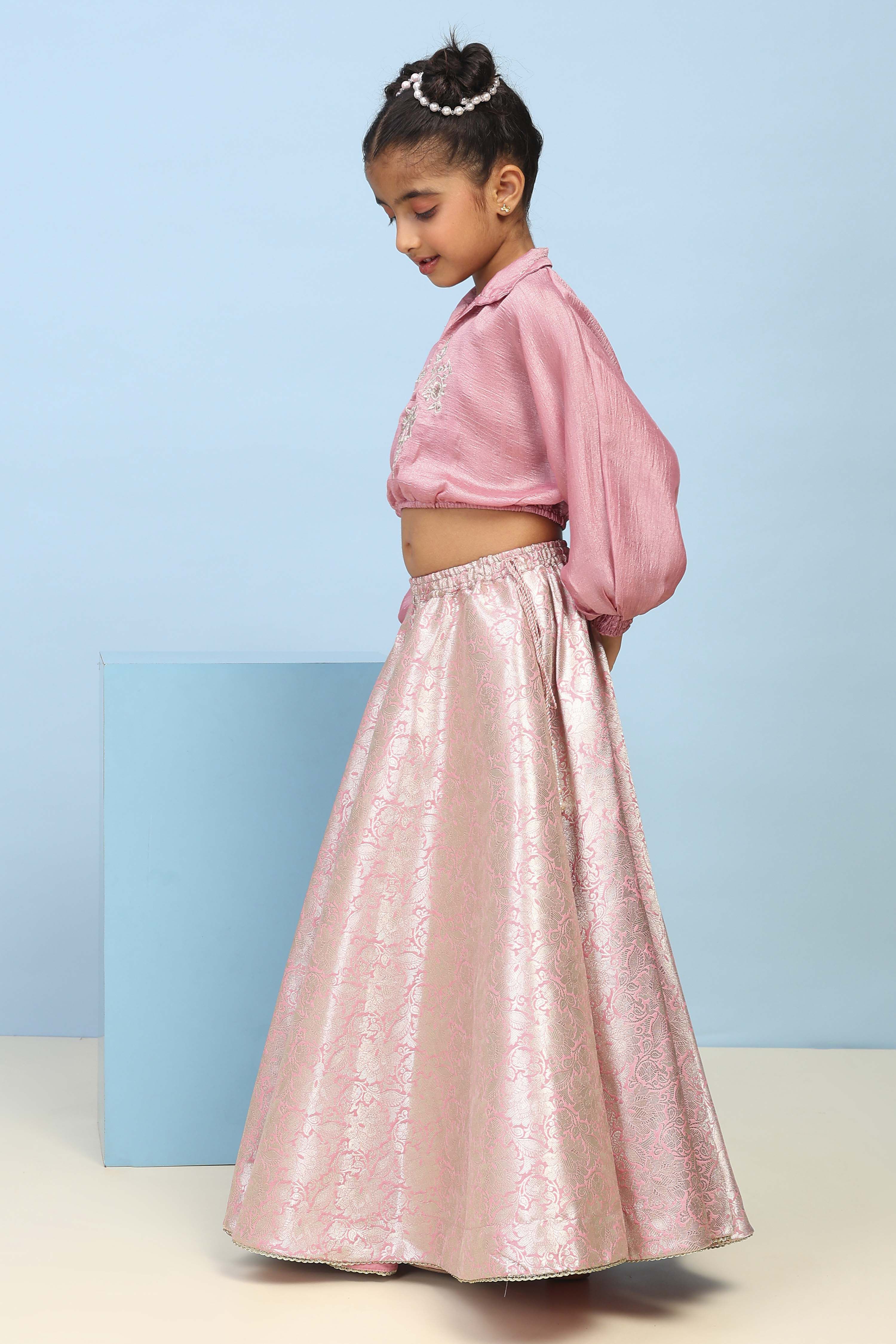 Lilac Polyester Flared Lehenga Set image number 3