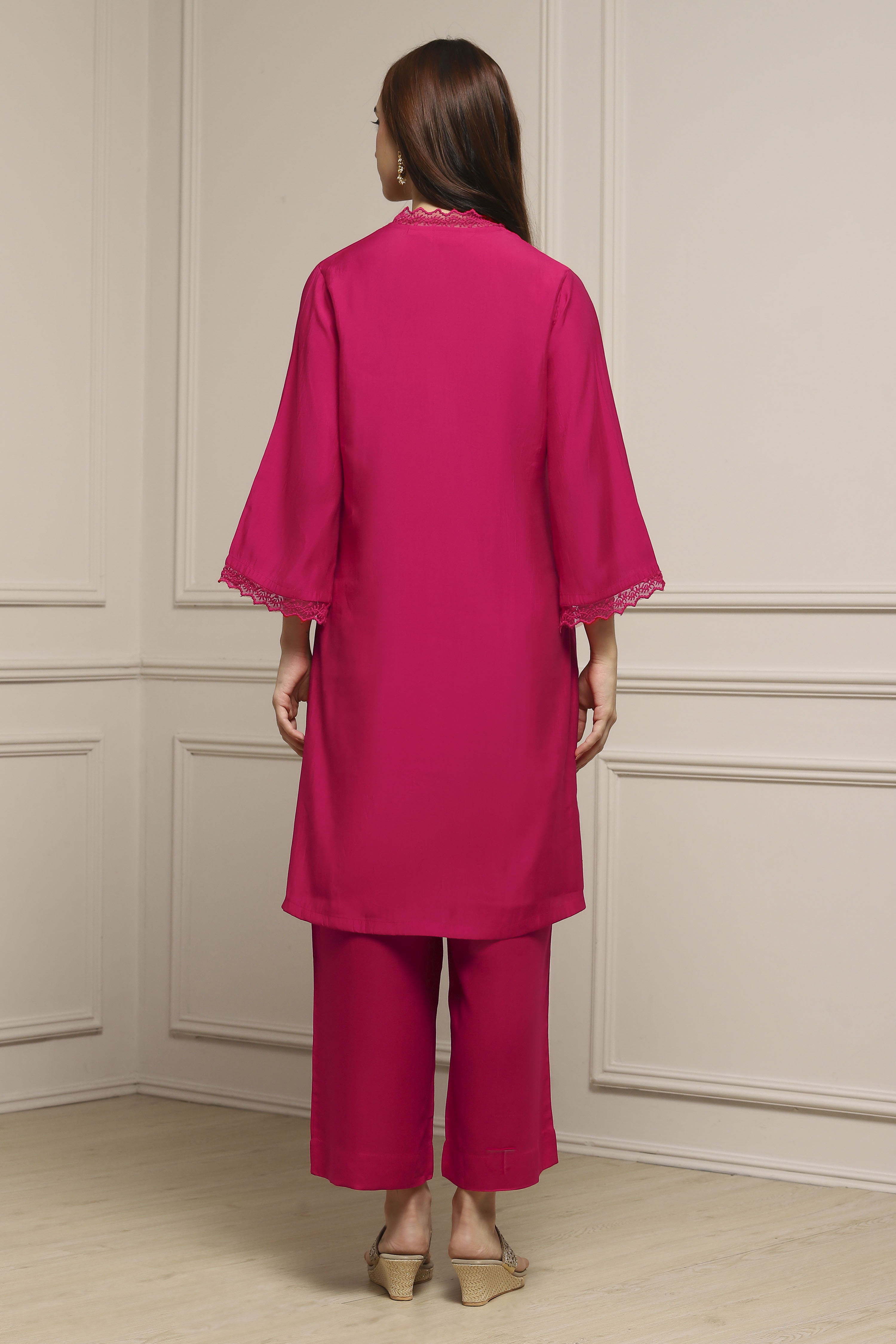 Red Viscose Blend Straight Kurta Set image number 3