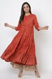 Rust Cotton Flared Printed Kurta image number 2