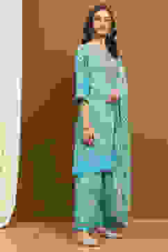 Sea Green Georgette Printed Festive Straight Suit Set image number 5