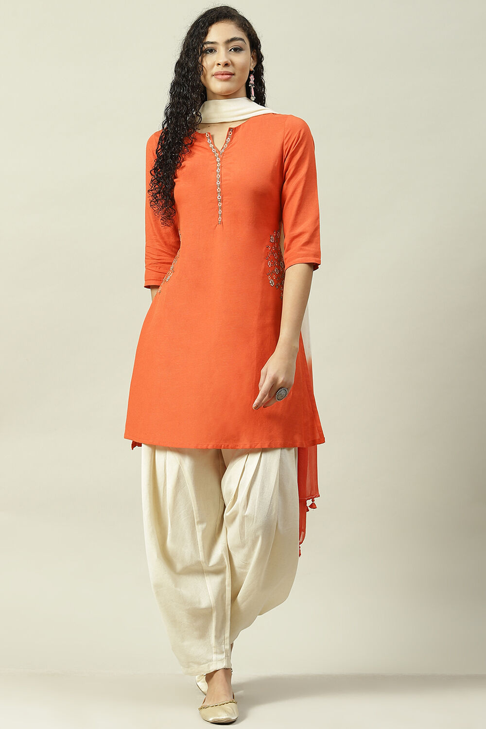 Orange Rayon Straight Kurta Slim Pant Suit Set image number 0