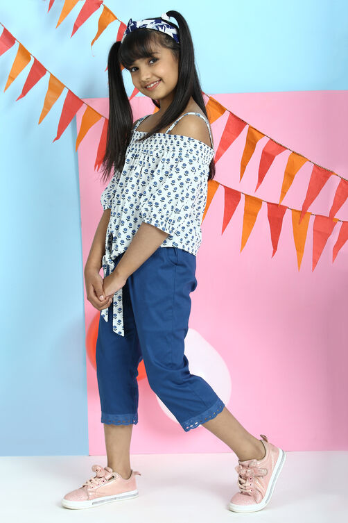 Blue Cotton Printed Short Top image number 2