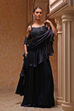 Navy Blue Poly Satin Embroidered Pre-Draped Saree