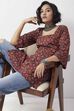 Maroon Cotton Geometric Printed Straight Kurti image number 6