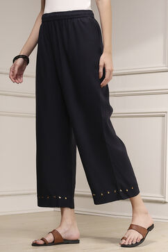 Charcoal Viscose Rayon Straight Solid Palazzo Pants image number 2