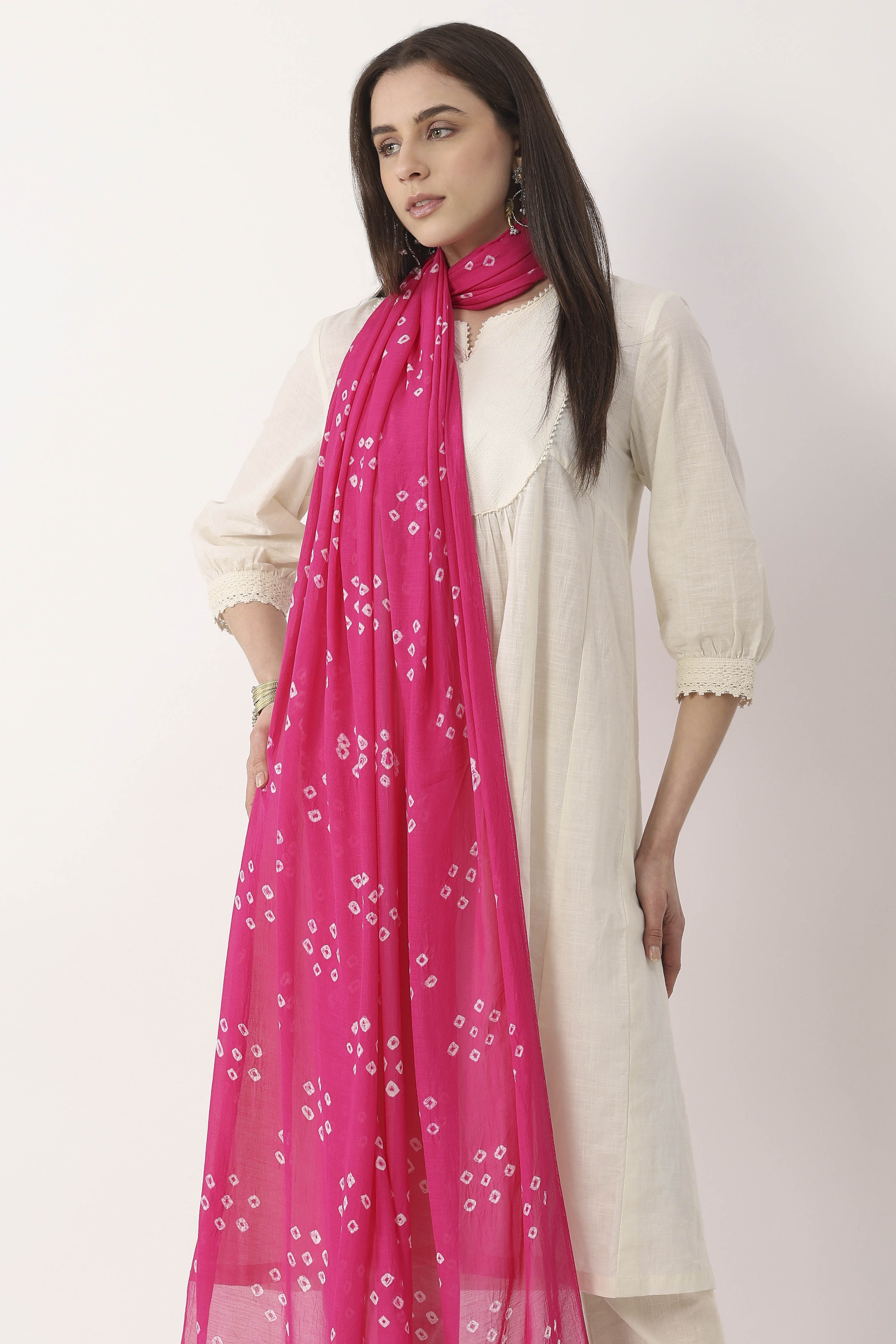 Rani Pink Mul Cotton Bandhani Printed Dupatta image number 1