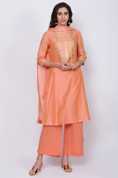 Yellow Poly Cotton Straight Kurta Palazzo Suit Set image number 0