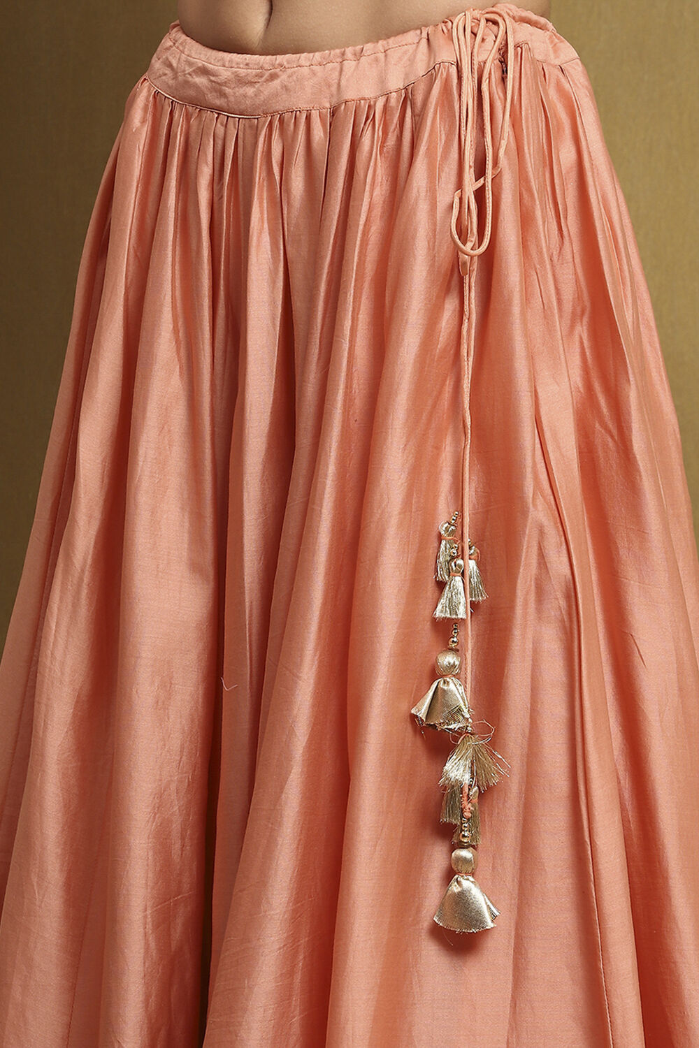 Peach Net Embroidered Peplum Kurta Lehenga Set image number 2