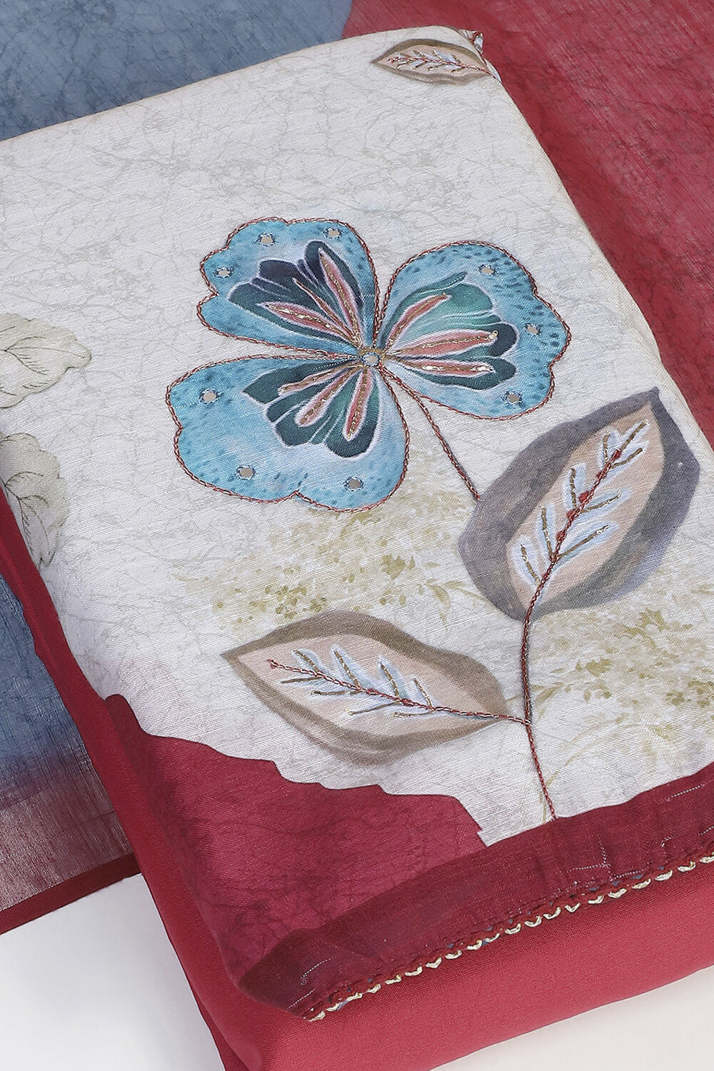 Light Green Linen Embroidered Unstitched Suit Set image number 6