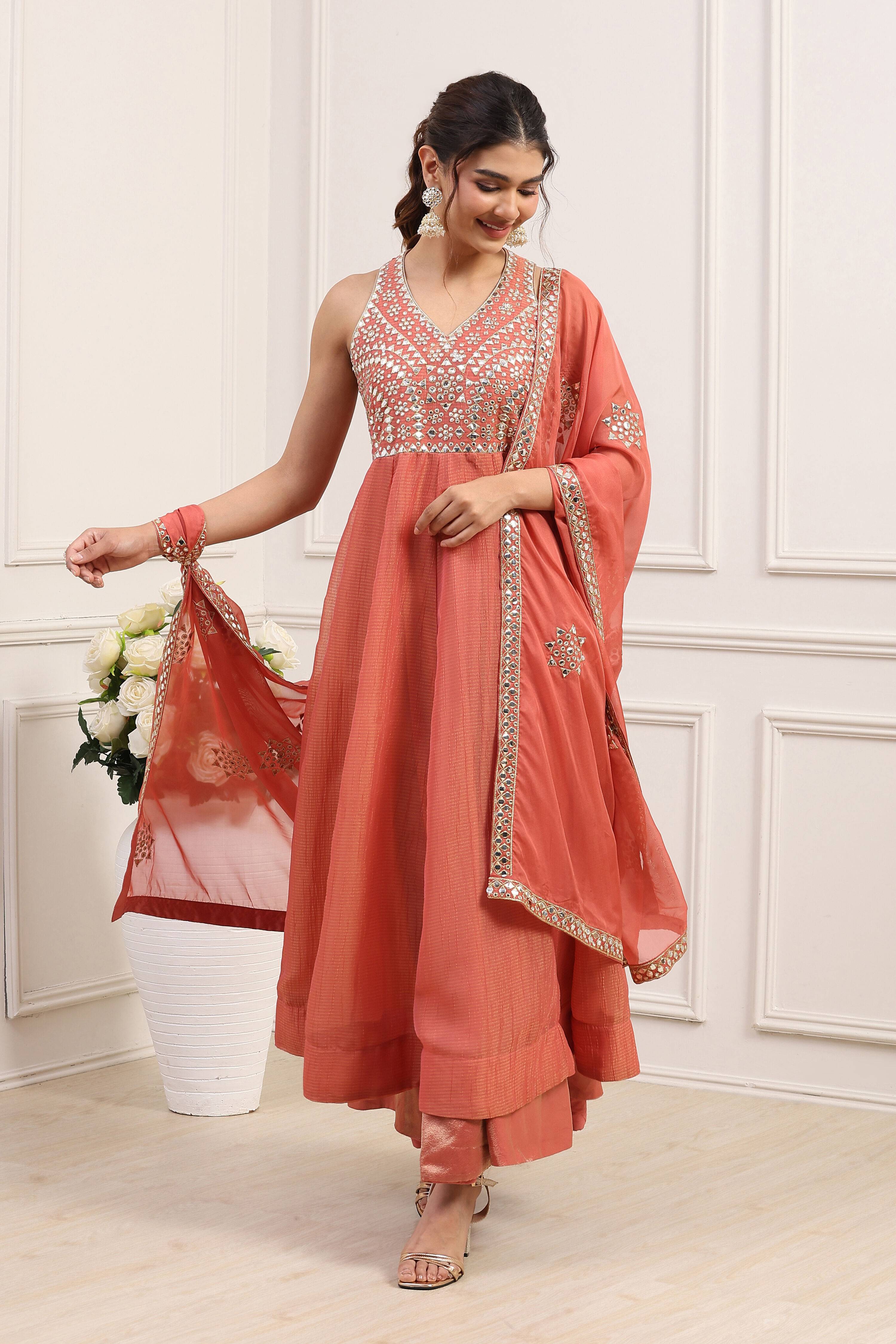 Pink Poly Tissue Anarkali Dress image number 5