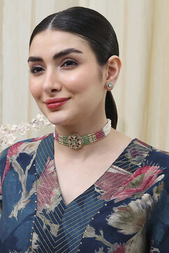 Mint Green Pink Brass Choker Set image number 3