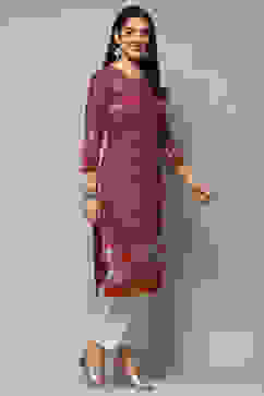 Plum Rayon Straight Kurta image number 4