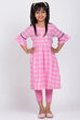 Pink Cotton Yarndyed A-Line Kurta Leggings Set image number 3
