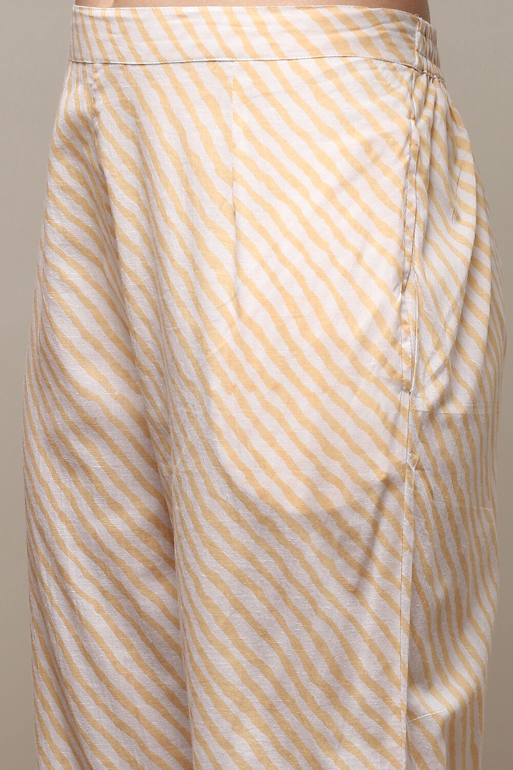 Dull Yellow Cotton Handloom Unstitched Suit Set image number 3