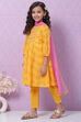 Yellow Cotton Anarkali Kurta Narrow Pants Suit Set image number 5