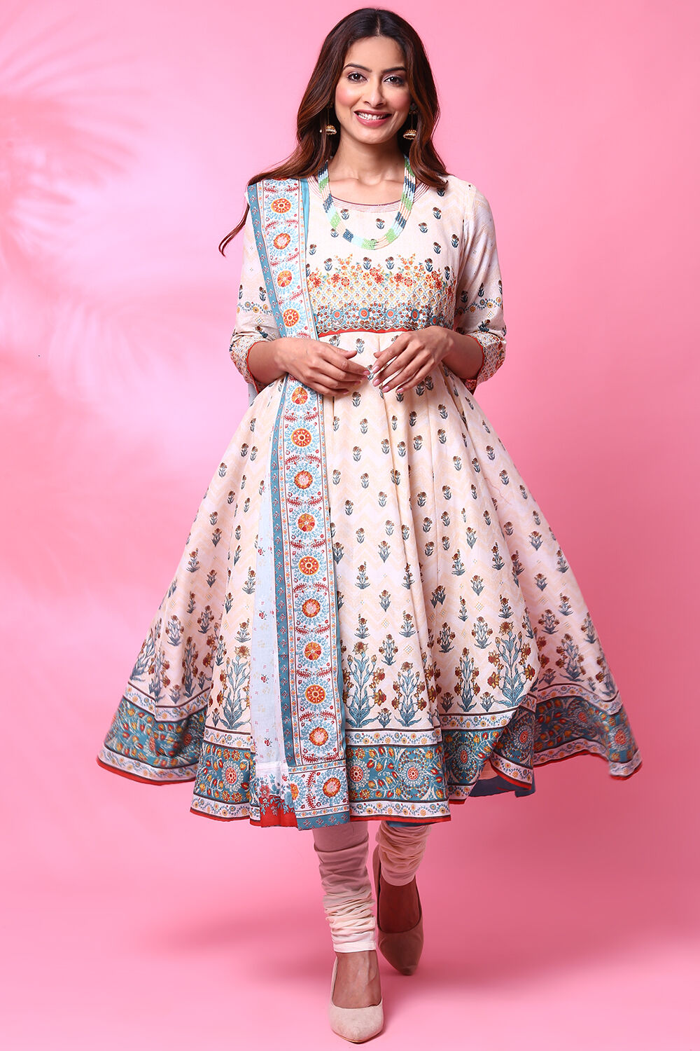 Yellow Cotton Anarkali Suit image number 0