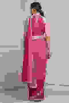 Pink Cotton Blend Printed Saree image number 4